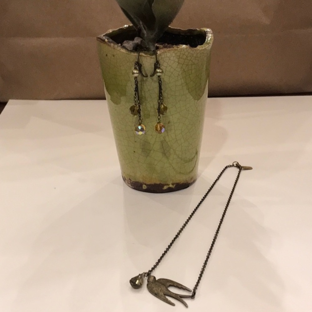 Farrah B dove necklace with beaded earings